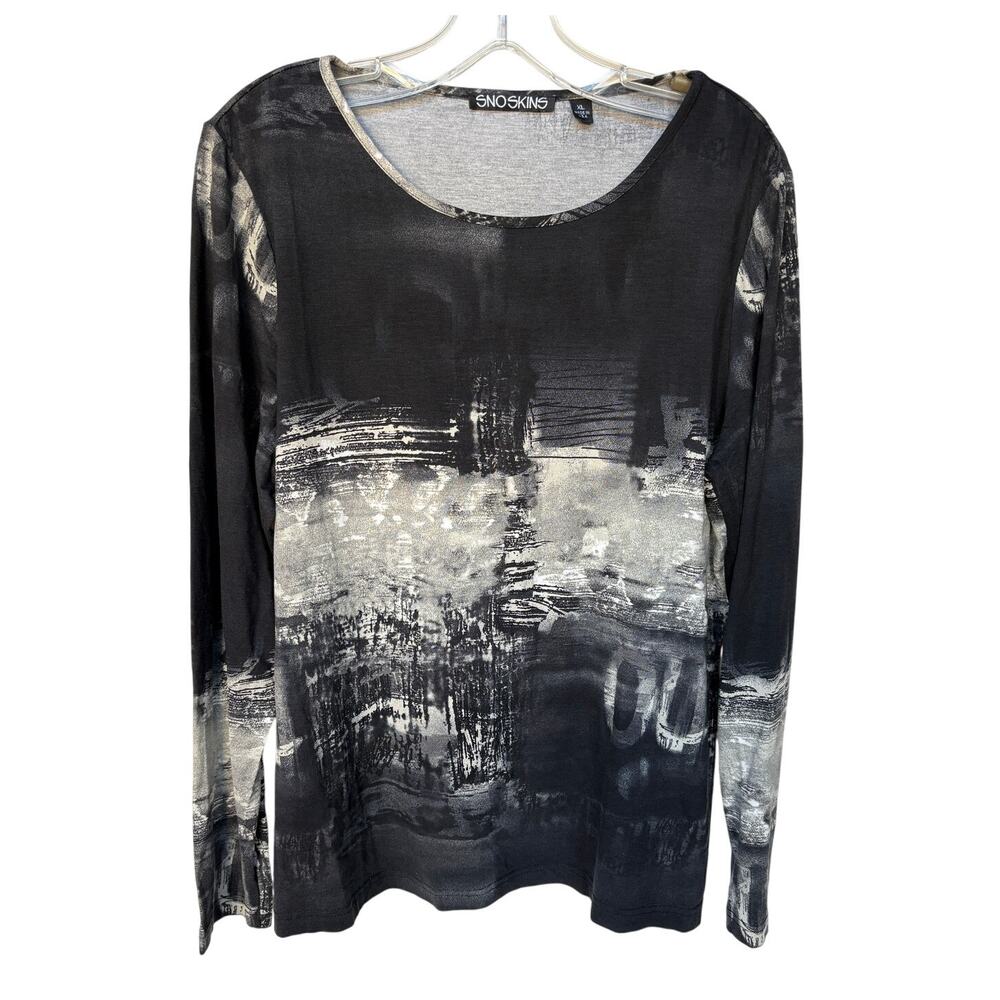 Snoskins Black and White Abstract Artistic Print Base Layer -  Shirt size XL